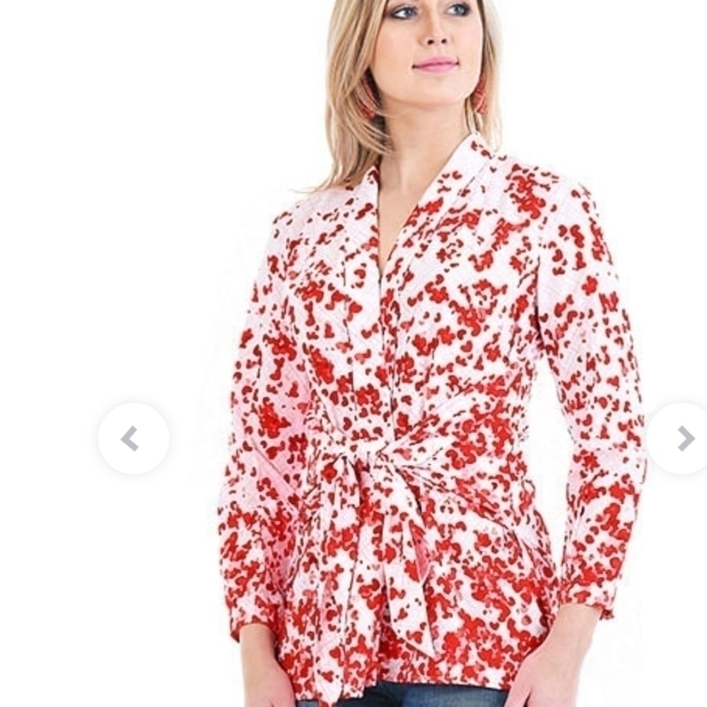 eShakti Red White Heart Print Wrap Top Size 14 Large